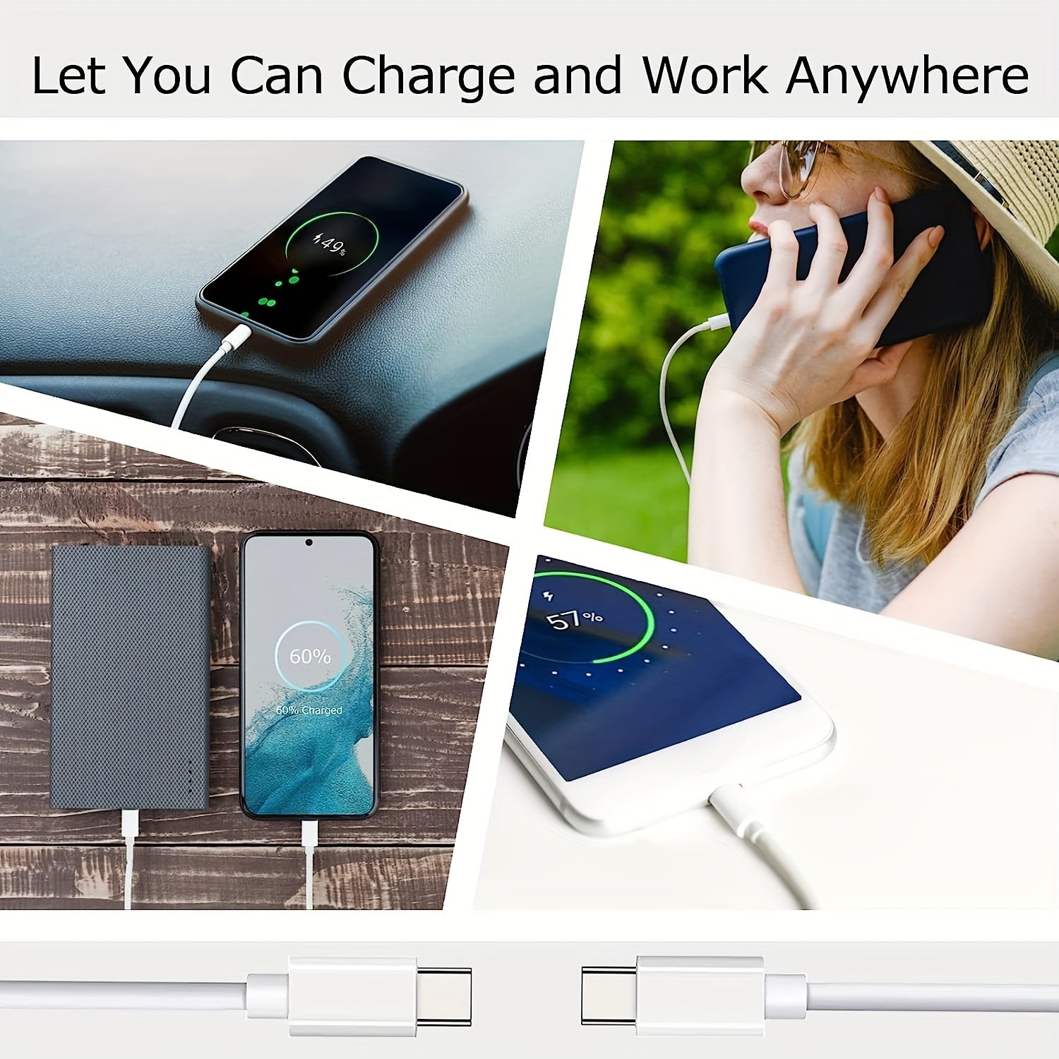 USB C to USB C Cable 60W Fast Charging 91.44cm for Samsung S22 S21 S20 Note 20 10