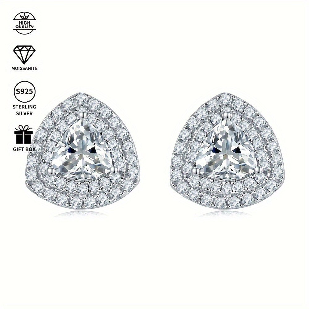 Люкс Мойсанит бижутерияси тўплами стерлинг олтиндан қопланган треуголь пудратли кулонли зичқўрғоқлар ва оёқ кийимлар