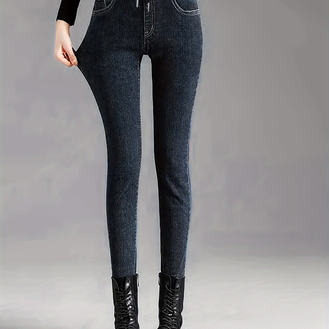 Women's Plus Size High-Waist Stretch Denim Jeans Dark Blue Slim Fit Casual All-Season