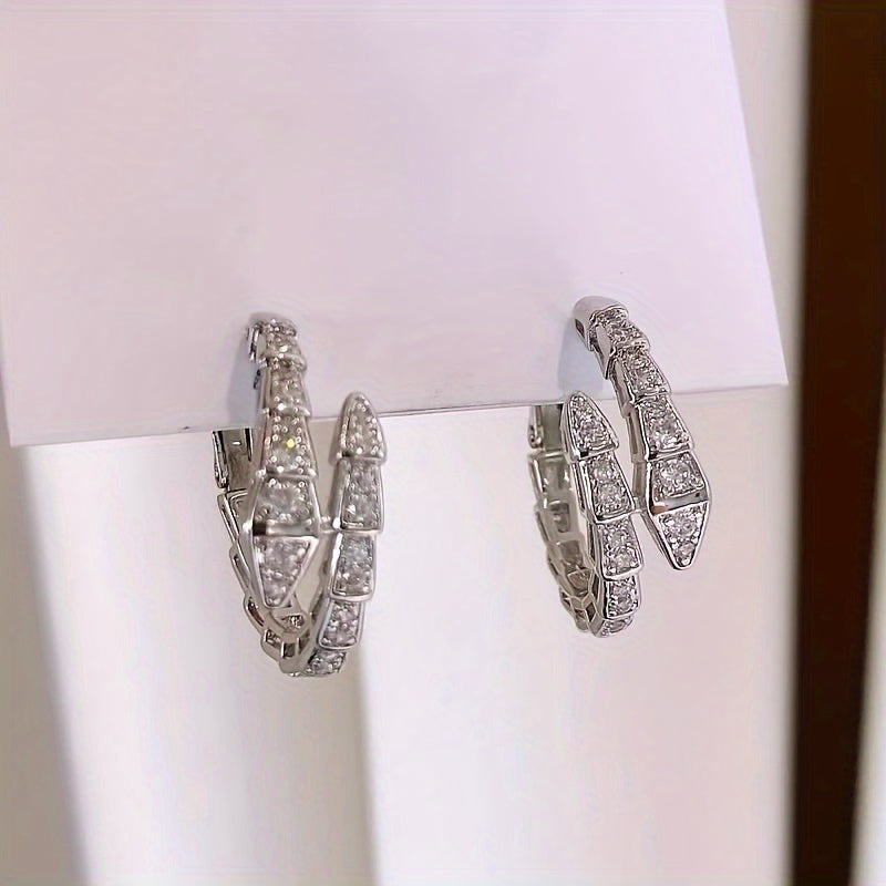 Gold-Plated Hoop Earrings with Synthetic Zirconia Snake Design for Women