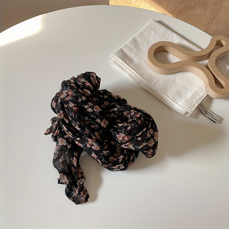 Women's Summer Sunscreen Scarf Floral Print Linen Thin Breathable Vintage Style