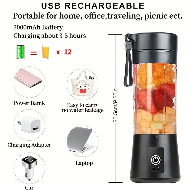 Portable Blender 380ml for Smoothies and Shakes, USB Rechargeable, 4 Colors