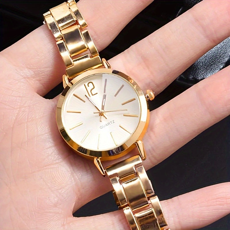 Women's Gold Quartz Watch and Bracelet Set Minimalist Fashion Gift for Valentine's Easter Eid