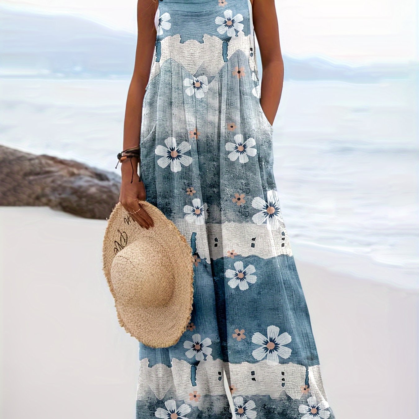 Women Plus Size Floral Print Jumpsuit Casual Button Spring Summer