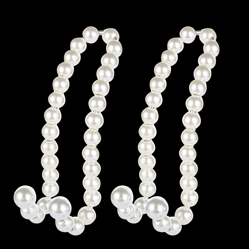 2pcs Stainless Steel Pearl-Embellished Car Seat Headrest Hooks Universal Fit Stylish Vehicle Organizer