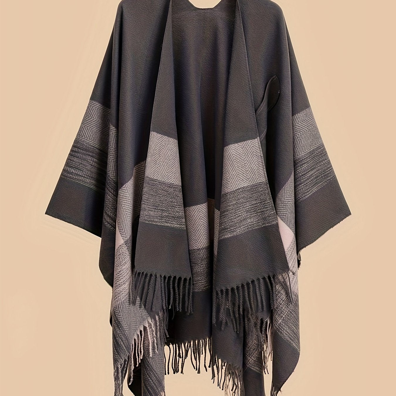 Plus-Size Open-Front Fringe Shawl Cardigan Casual Cape Sweater for Autumn Winter