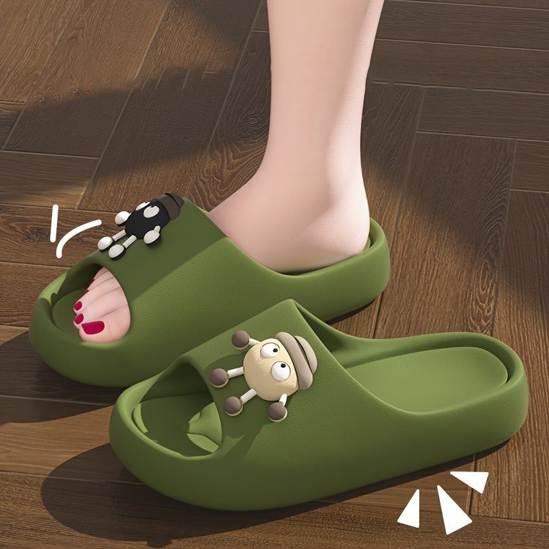 Women's Cartoon Bear Slip-On Slippers with Cushioned EVA Sole Black Red