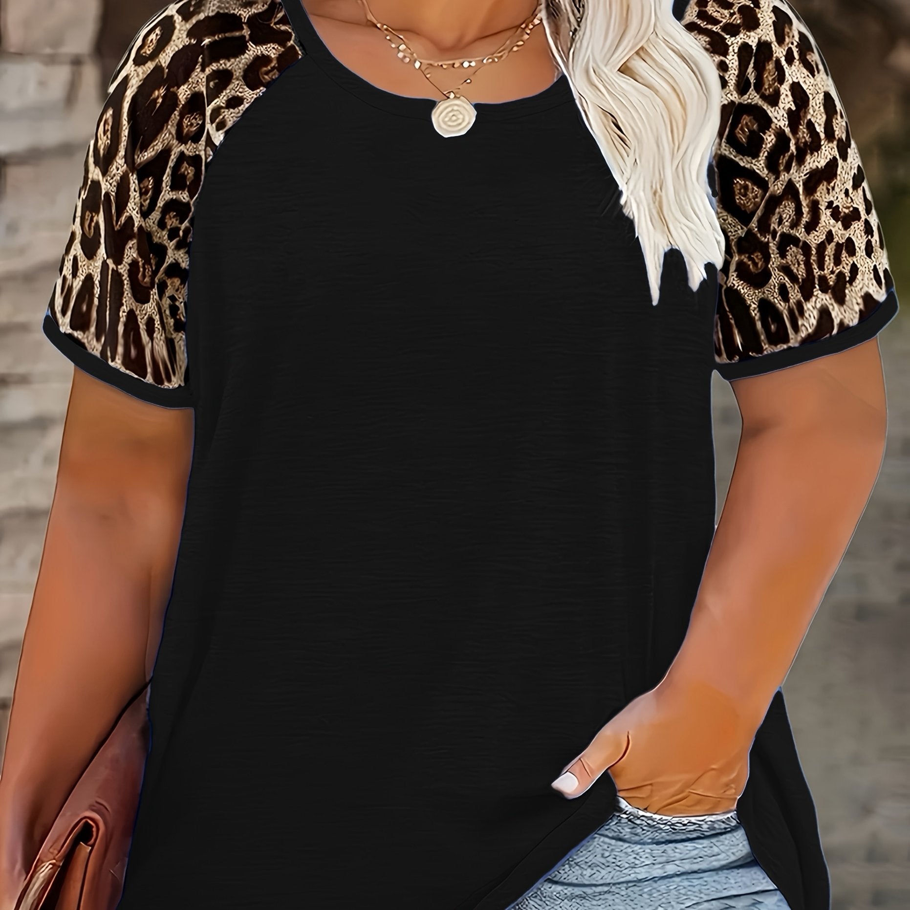 Ayollar uchun leopard bosma rang blokli qisqa ko'ylak, keng ko'lamli kundalik yozgi ko'ylak