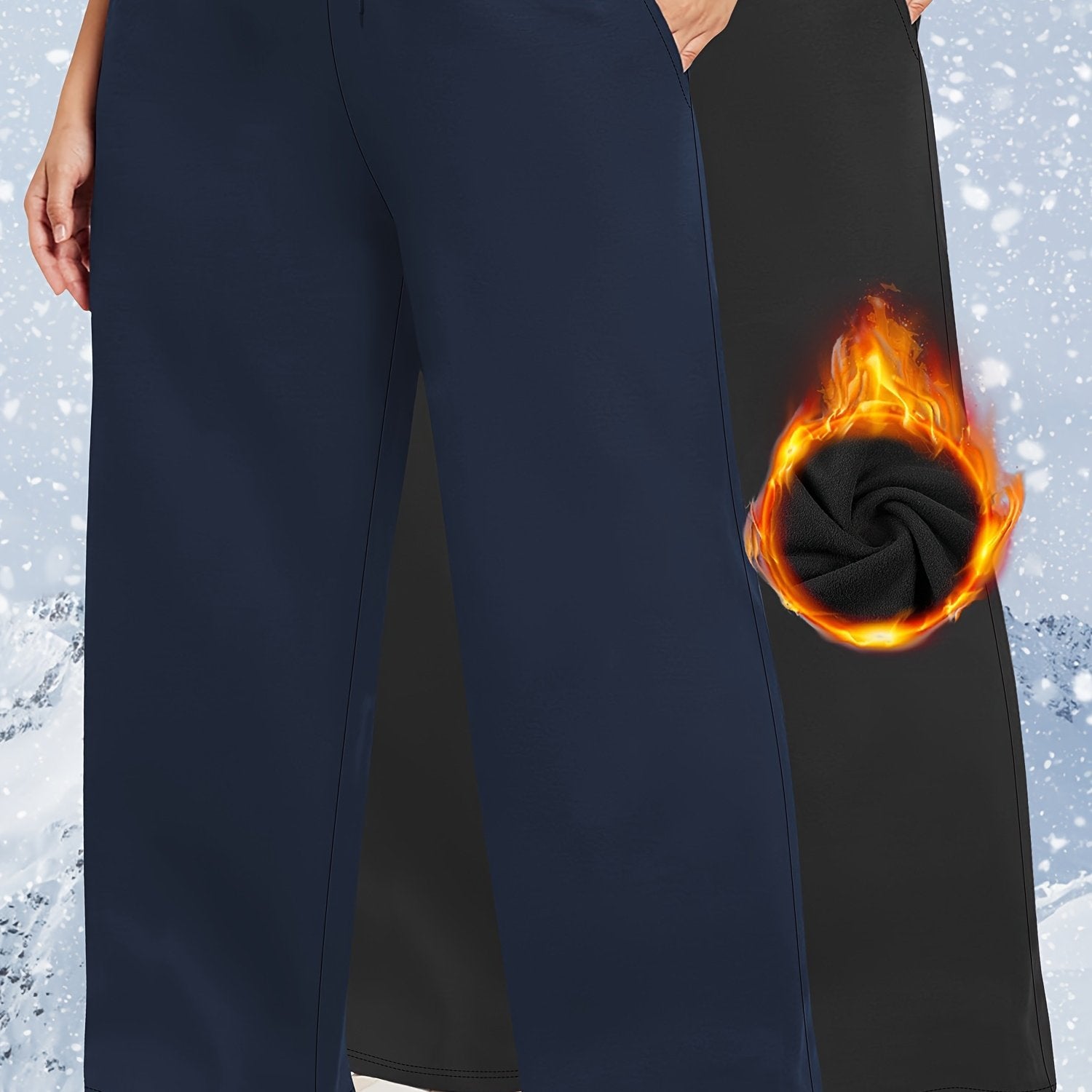 Plus Size Fleece-Lined Sweatpants for Women Solid Color Warm Activewear