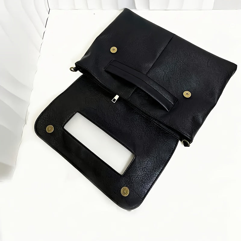 Qora PU clutch sumka, olib tashlanadigan kamar va magnit yopilish bilan