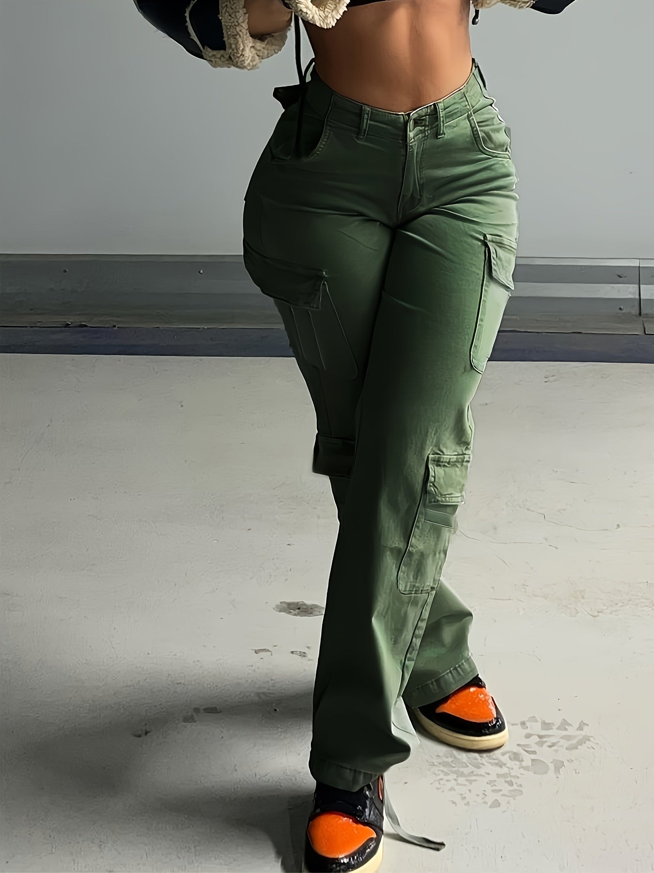 Ayollar uchun elastik cargo shimlar, bir rangli, uzun, barcha mavsumlar uchun shahar uslubi