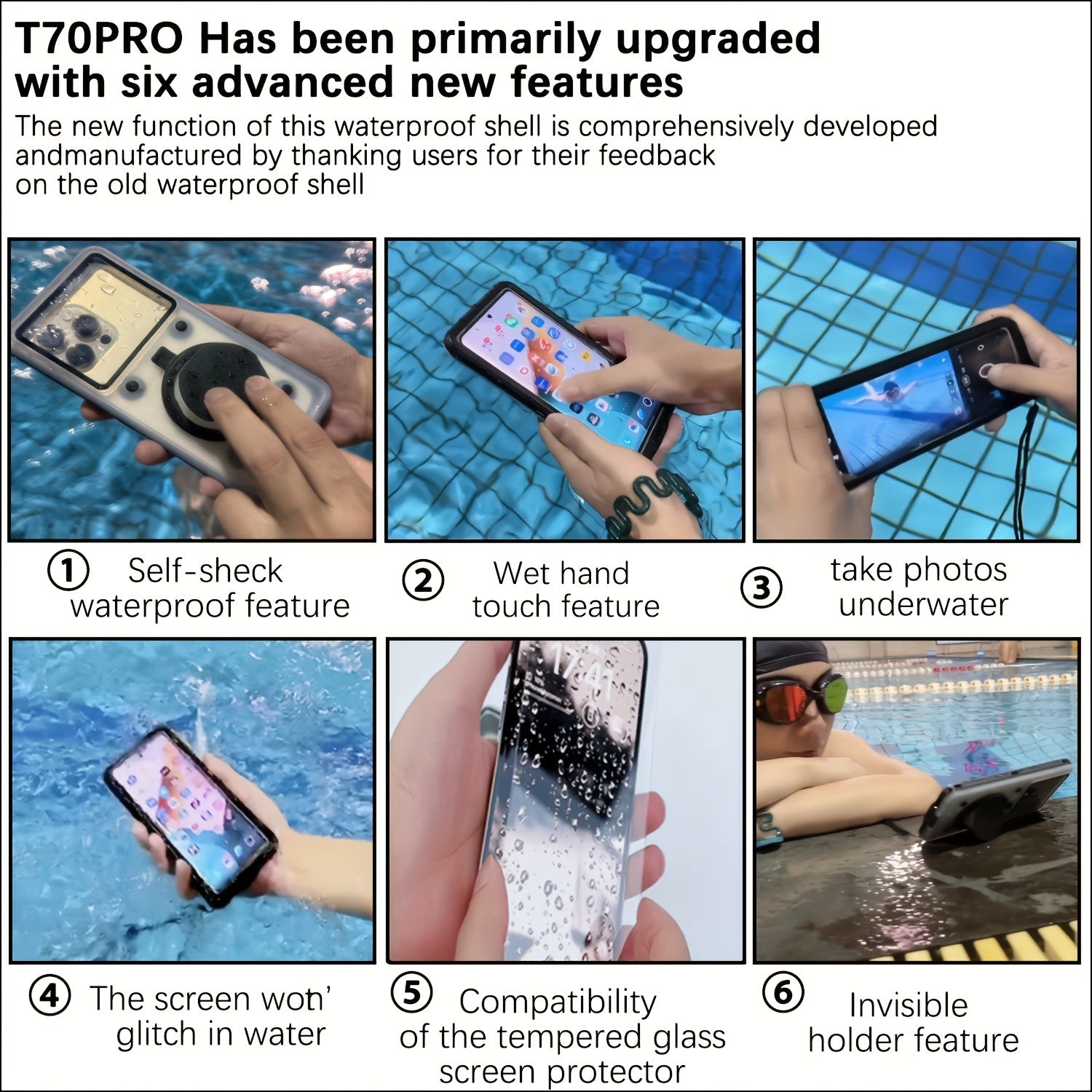 Universal Waterproof Phone Case 6.9-Inch with Stand Touch Screen Shockproof for Swimming Diving and Water Activities