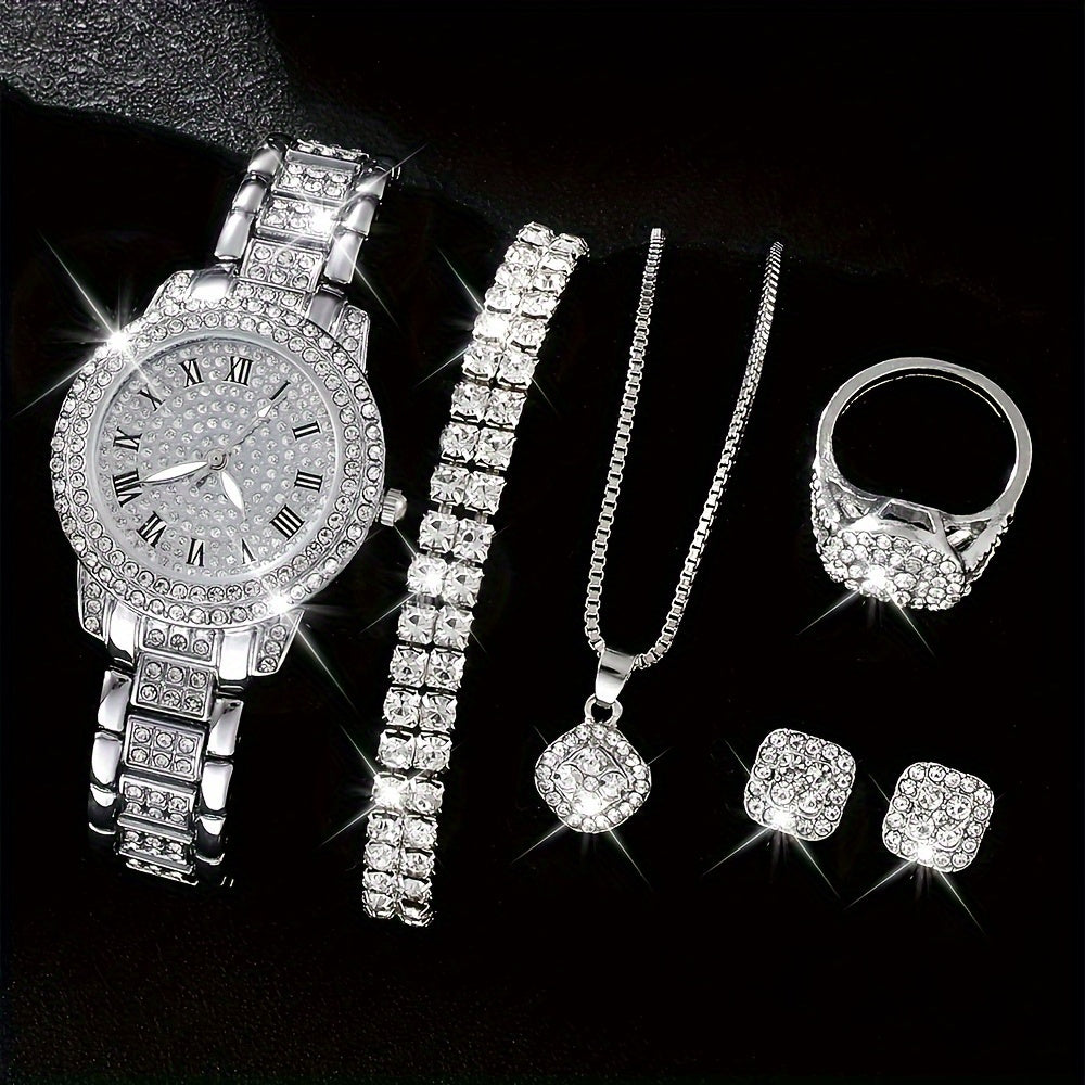 Men's Quartz Watch Set with Round Dial and Square Pendant Accessories