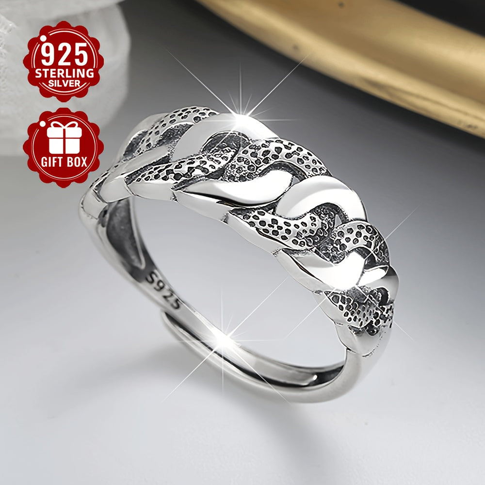Women's Sterling Silver Geometric Twist Ring Retro Punk Style for Party Festival
