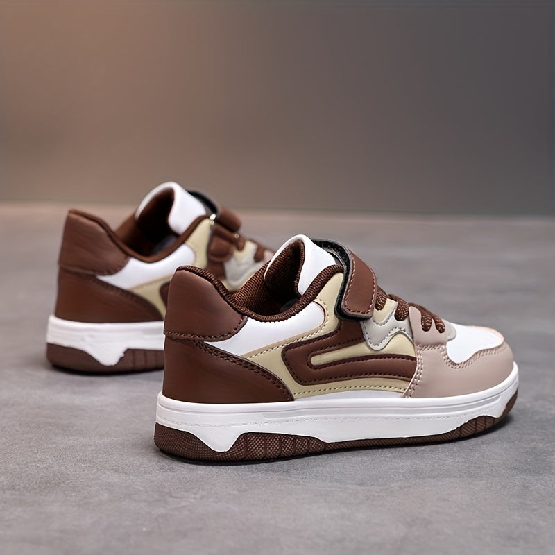 Boys' Low-Top Sneakers Lightweight Striped Faux Cover Casual Running Sports Brown White