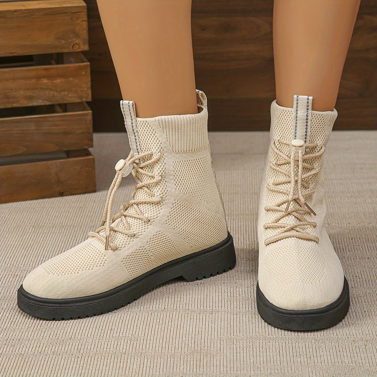 Women's Fashion High-Top Boots Stretchy Slip-On Thick Sole All Seasons