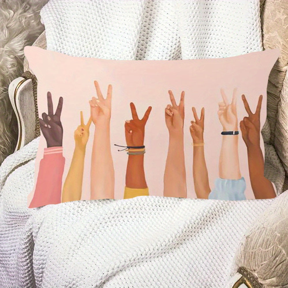 Single-Side Print Hand Gesture Cushion Cover Polyester Blend 30x50 cm for Sofa and Home Decor