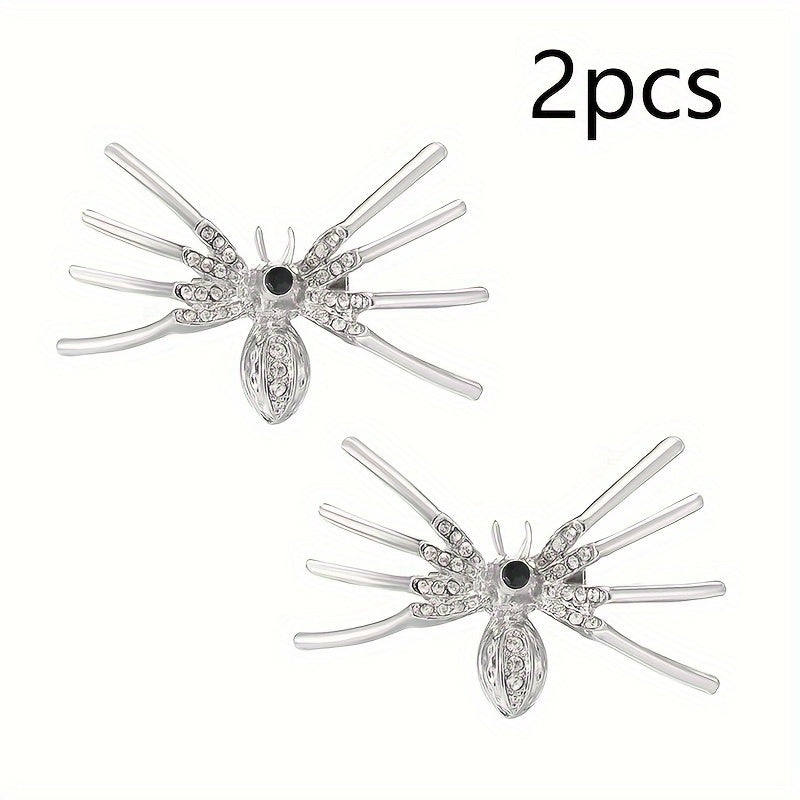 Halloween Spider Brooch Pins Set 2 Pieces Alloy Rhinestone Gothic Punk Accessories