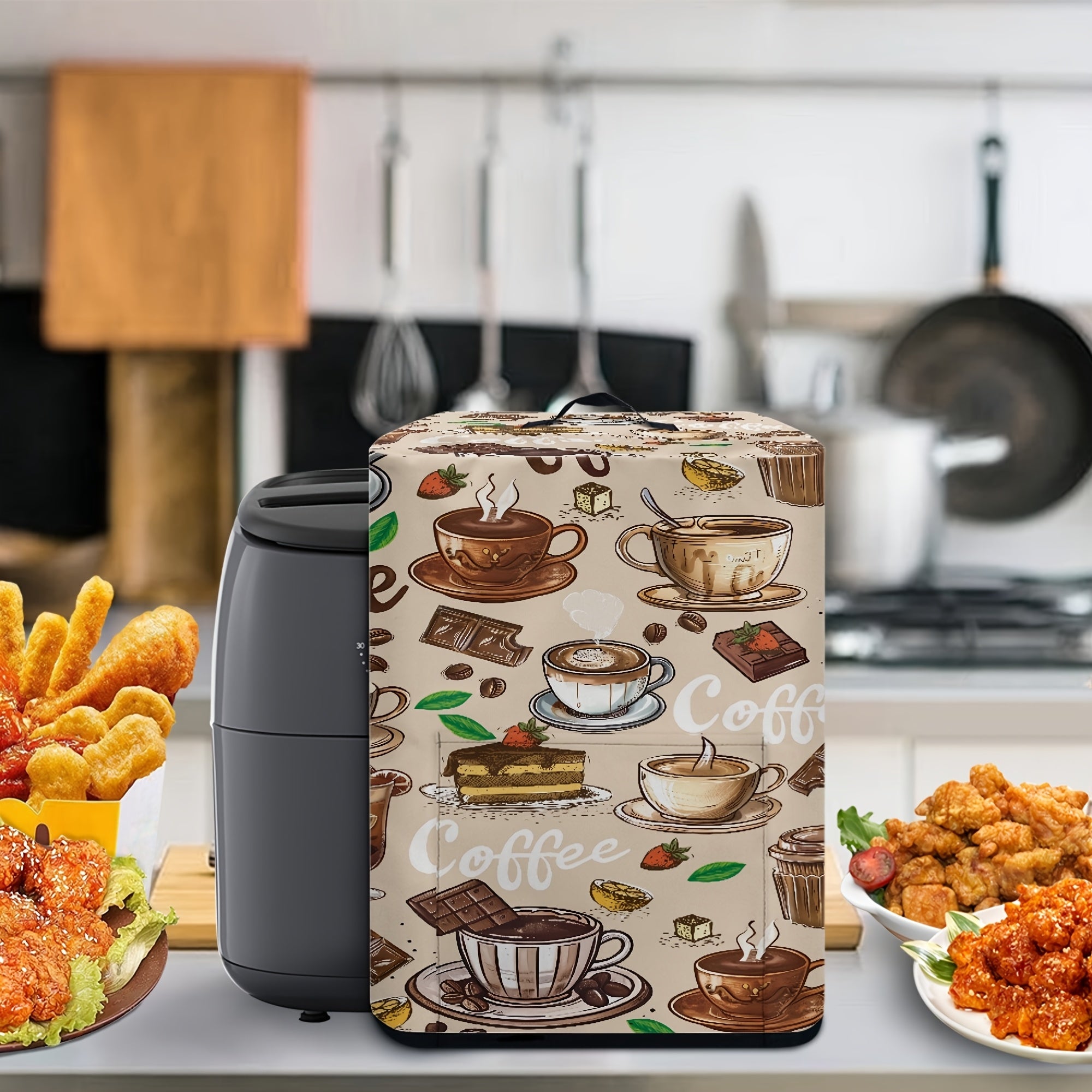 Funda para electrodomésticos de cocina con asa y bolsa para papel de cocina para olla eléctrica, olla a presión, freidora de aire, tema de café