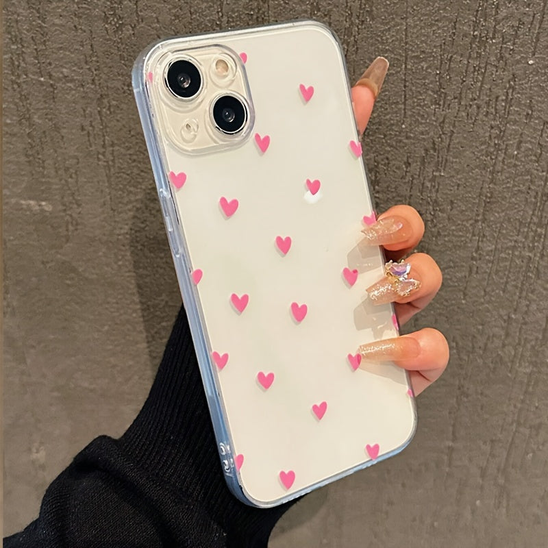 Pink TPU Phone Case for iPhone 15, 14, 13, 12, 11, XS, XR, X, 8, 7, 6, SE2, SE3, Mini, Plus, Pro Max with Love Pattern