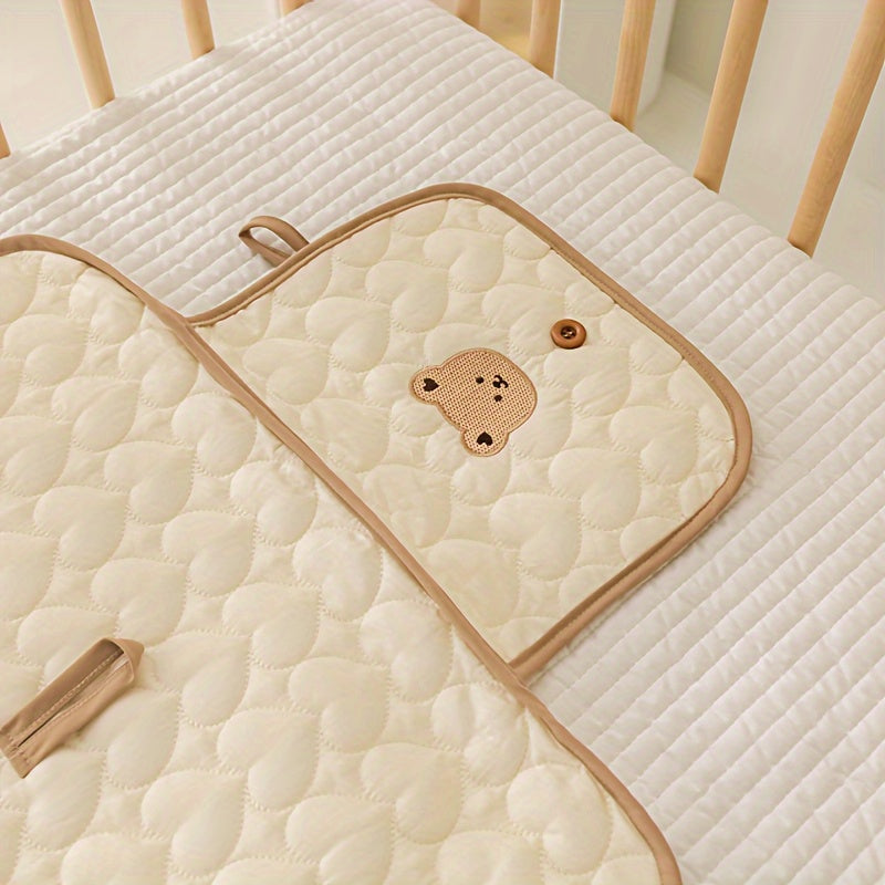Beige Animal Embroidered Diaper Changing Pad for Babies and Toddlers