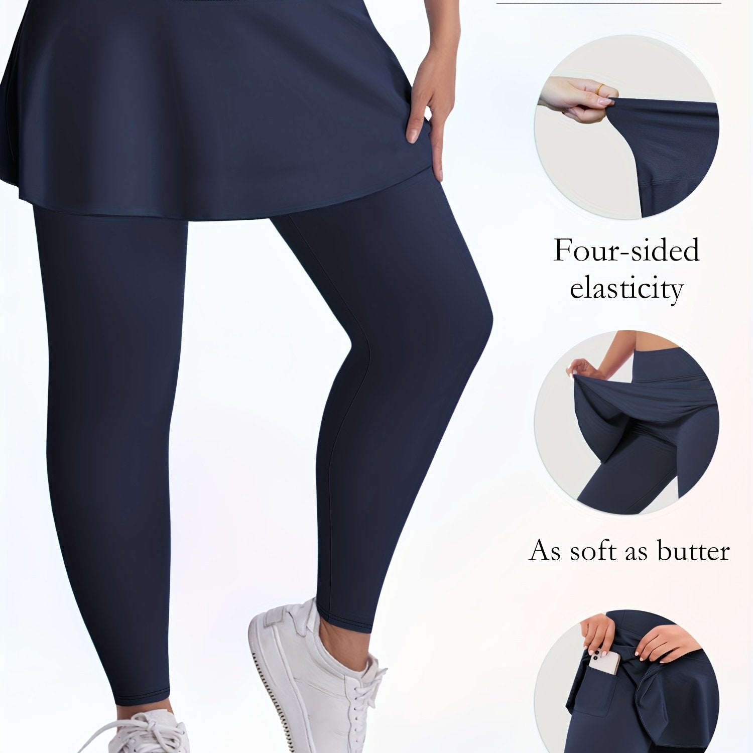 Women's Plus Size High-Waist Stretch Skort with Pockets Soft Polyester Blend