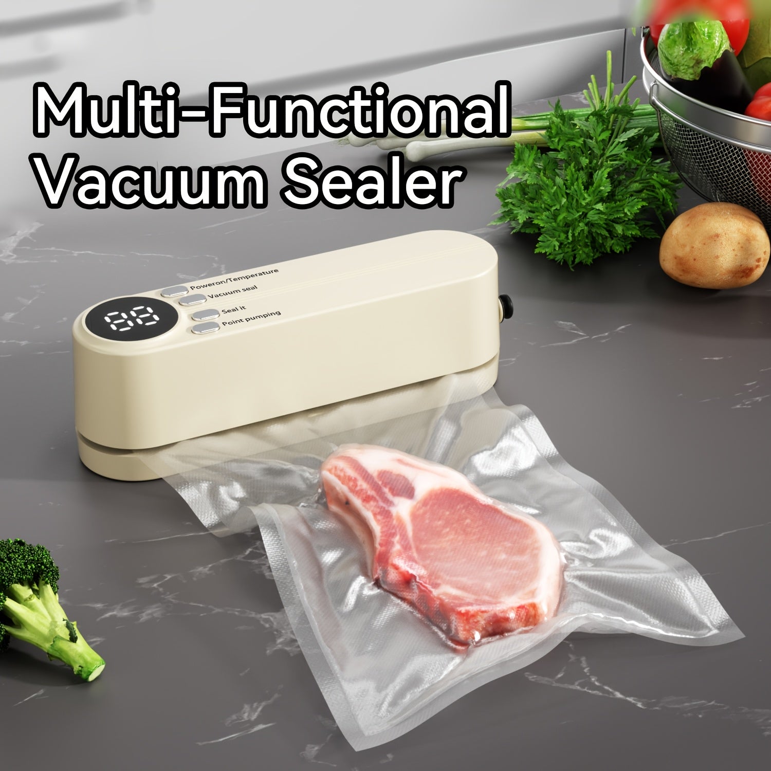 5-in-1 Portable Vacuum Sealer with LED Display USB Rechargeable Food Preservation Kit