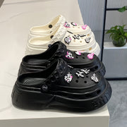 Women's Platform Clogs Shoes with Cushioned Insole, Lightweight EVA, Black White