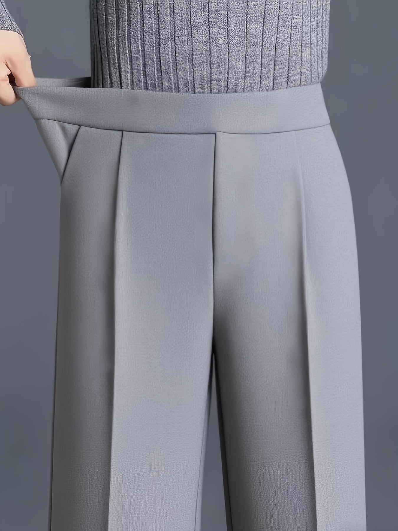 Pantalones de mujer de talla grande con pierna ancha y bolsillos, casual, oficina, color sólido, elásticos