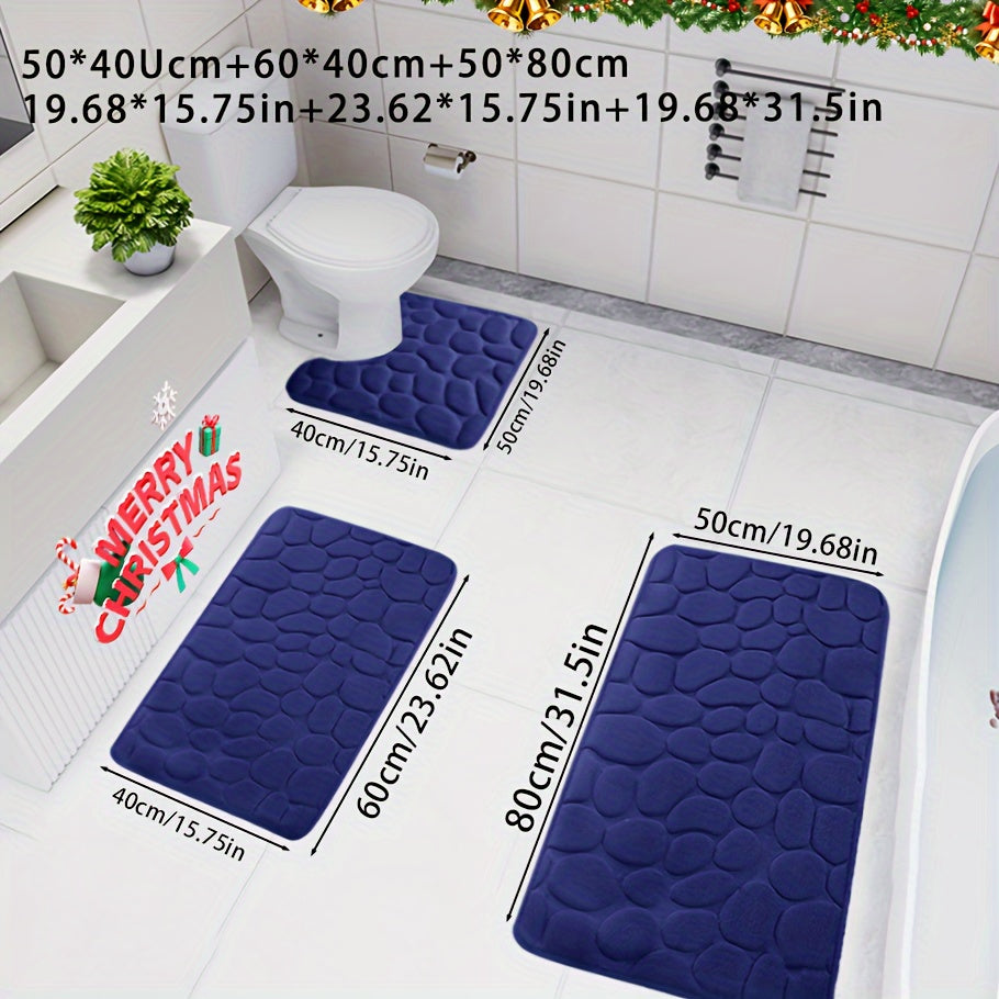 Juego de 3 alfombrillas de baño navideñas, ultra absorbentes, antideslizantes, de felpa suave de punto de poliéster para bañera, ducha y hogar