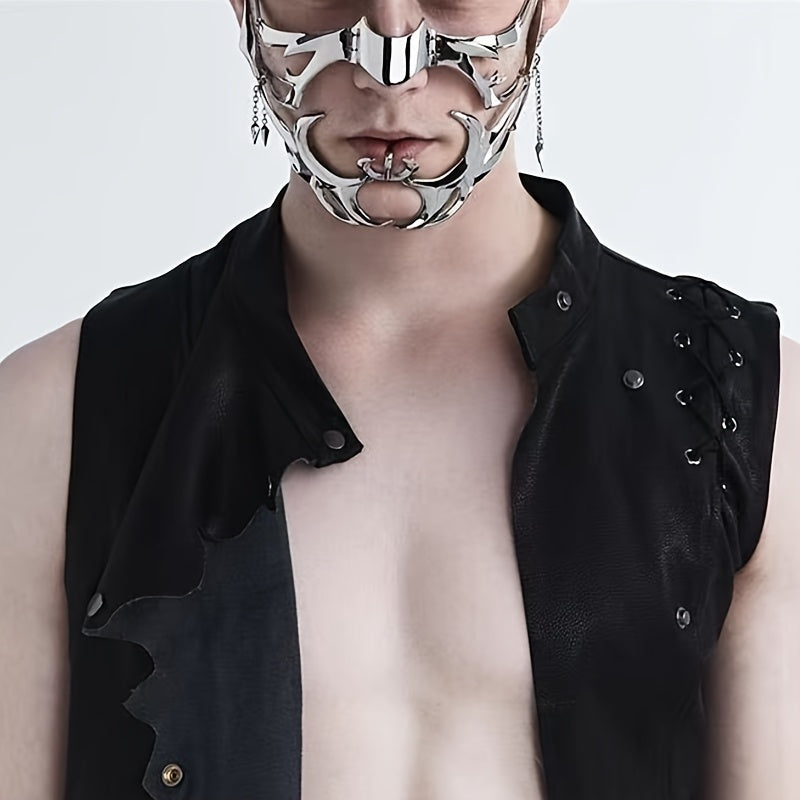 Golden Masks with Punk Style, Fluid Design, Adjustable Face Covering, Decorative Accents