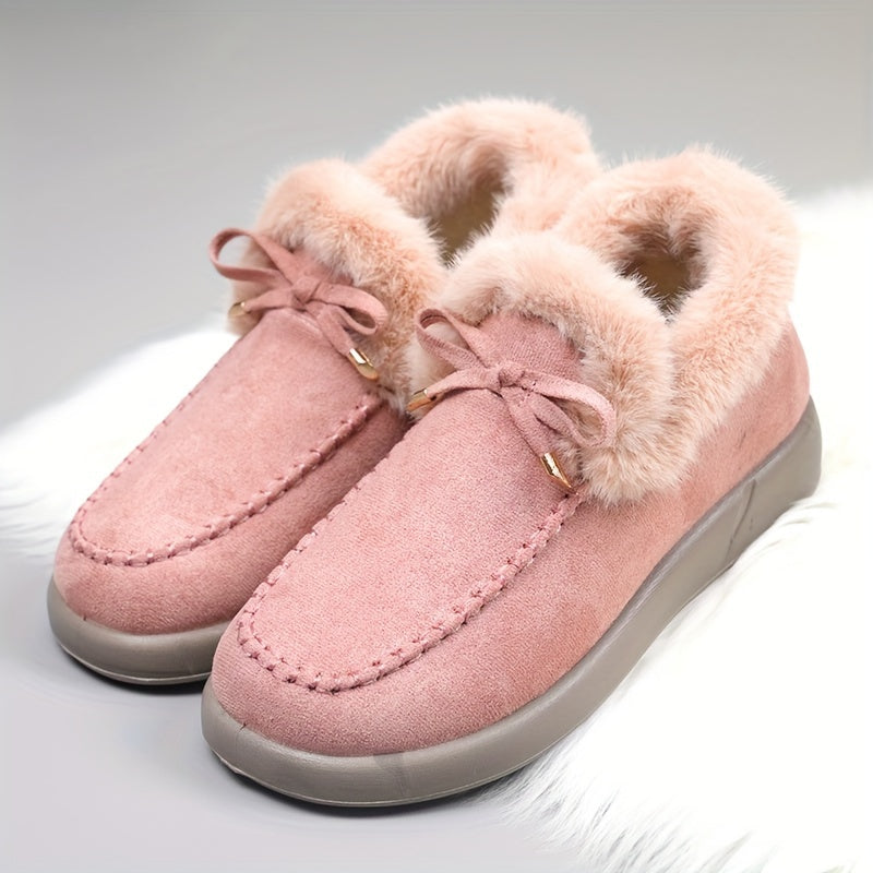 Women's Fleece-Lined Winter Boots with Plush Collar Slip-On Snow Boots