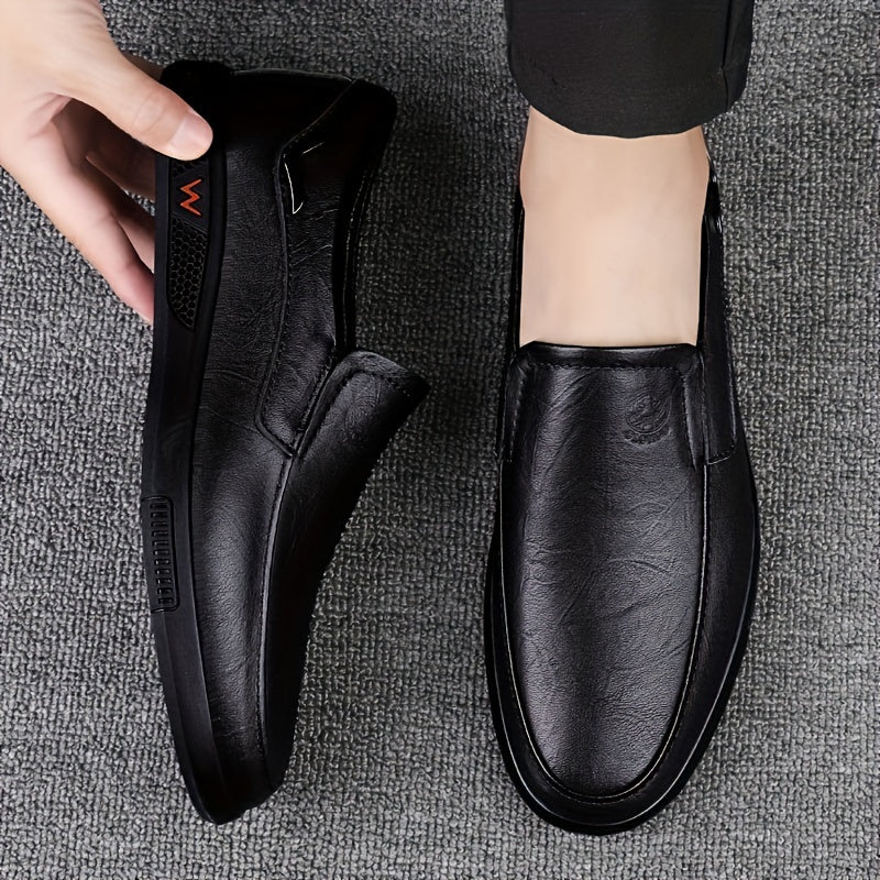 Men's Casual Leather Loafers Two-Layer Cowhide Rubber Sole Slip-On Business Shoes