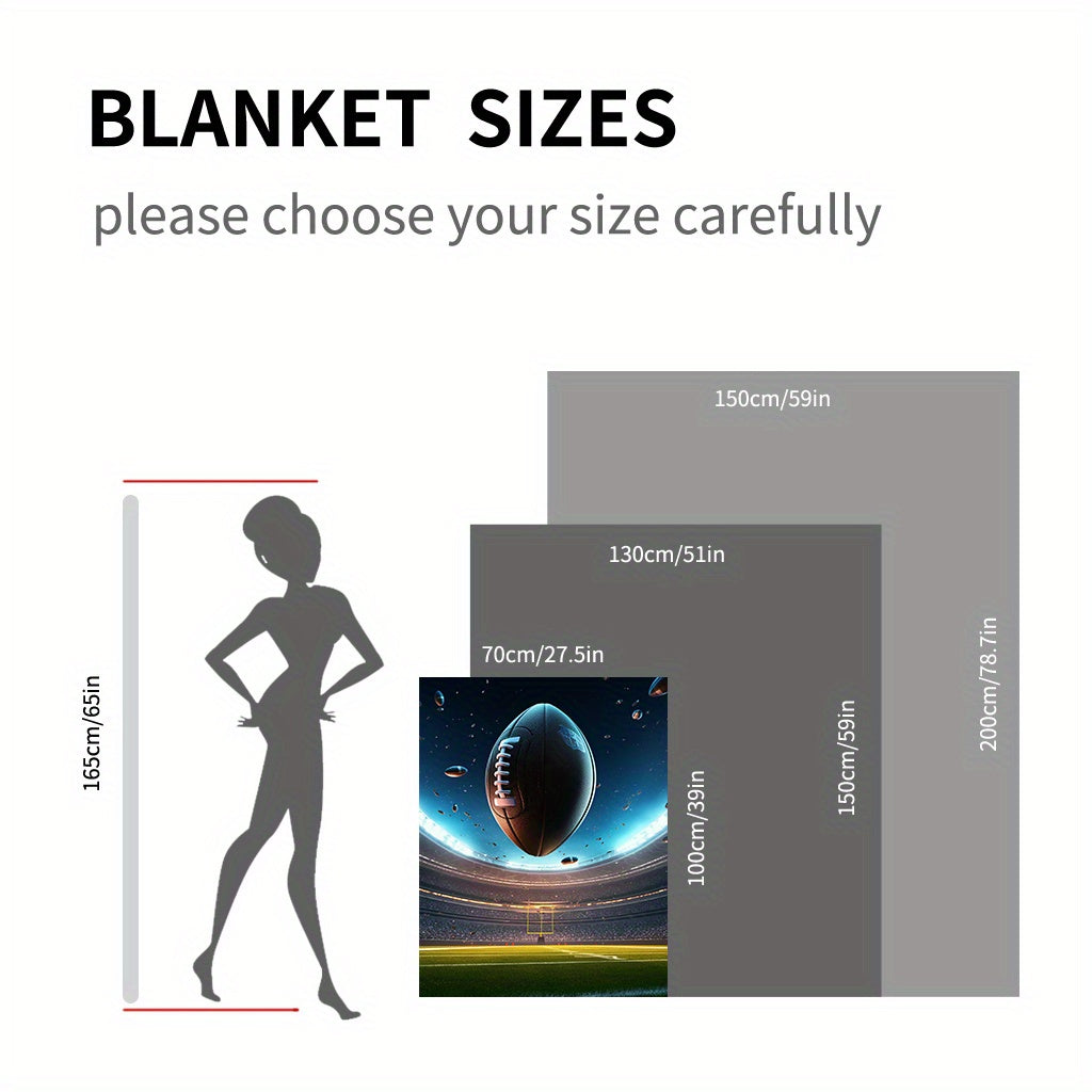 American Football Stadium Print Flannel Throw Blanket Cozy Lightweight Tear-Resistant