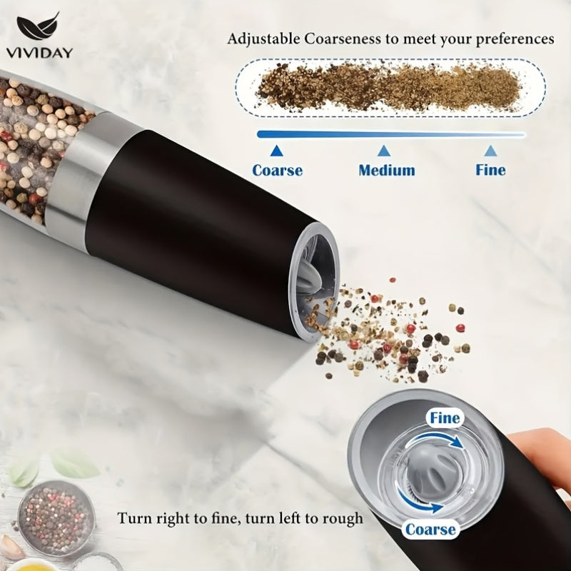 Электрическая кофемолка с технологией гравитации, светодиодной подсветкой, регулируемыми настройками для крупного и мелкого помола, портативная для черного перца, сычуаньского перца и морской соли