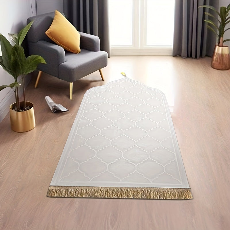 Thick Flannel Prayer Mat with Tassels, Durable Polyester, Indoor Use for Ramadan Eid