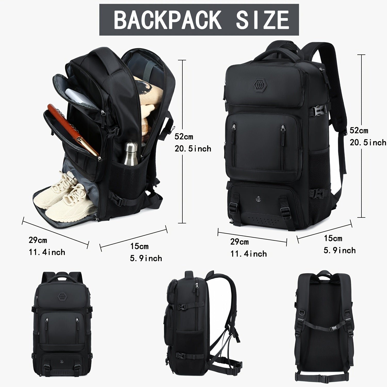 Light Blue Travel Backpack with 43.94cm Laptop Compartment Shoe Pocket Mesh Ventilation