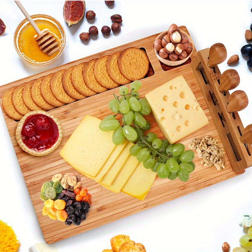 Bamboo Cheese Board Set with Knife for Serving Cheese Fruit and Nuts