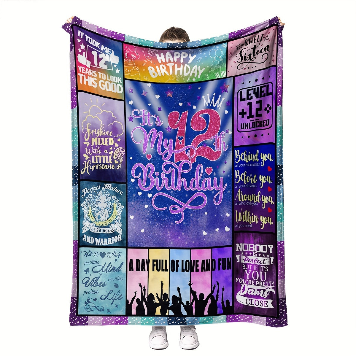 Kids Girl Birthday Blanket Soft Polyester Throw with Fun Messages and Patterns