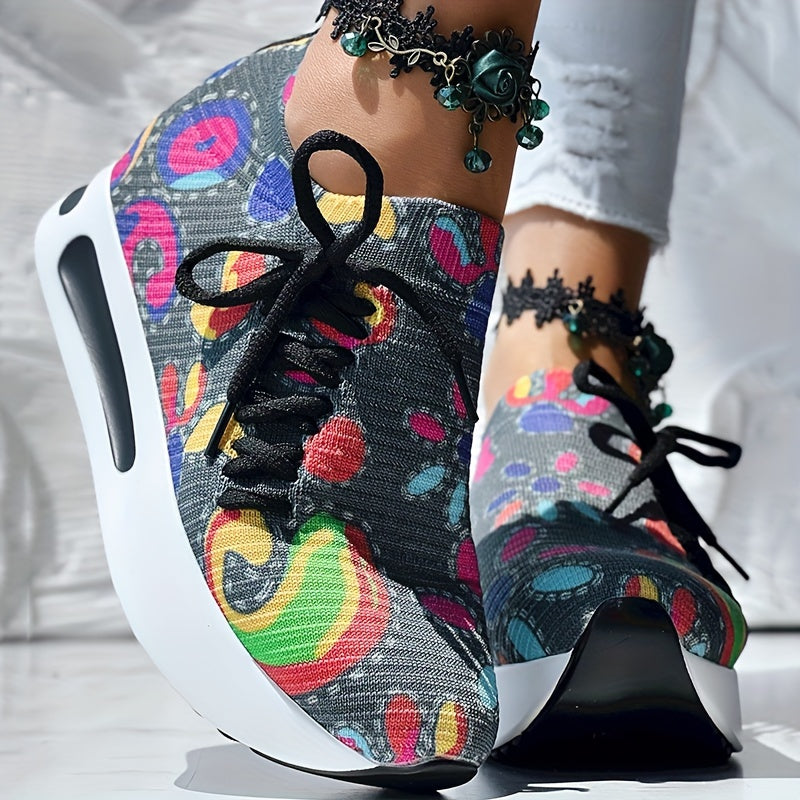 Women's Casual Lace-Up Printed Low Top Sneakers Fabric Upper All-Season