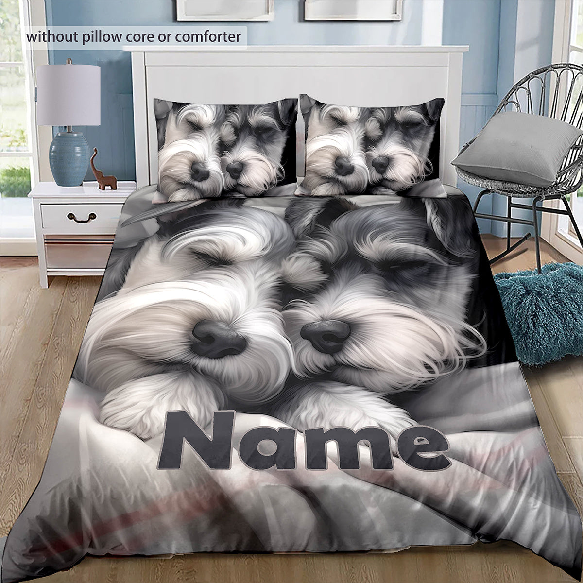 Three-Piece Schnauzer Quilt Cover Bedding Set Retro Style Machine Washable Zipper Closure