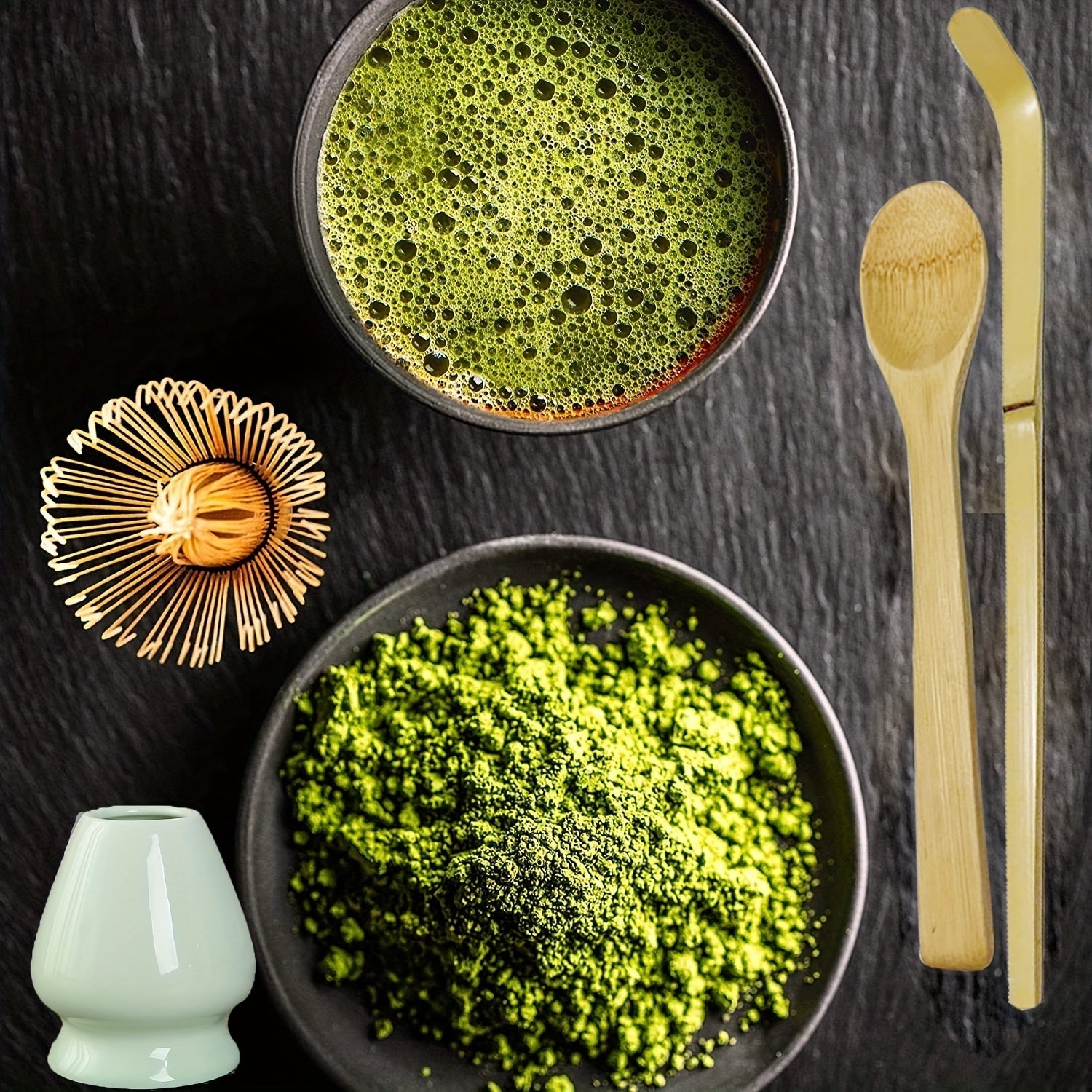 Set of 4 Matcha Ritual Accessories Bamboo Spoon Egg Beater Tea Tools