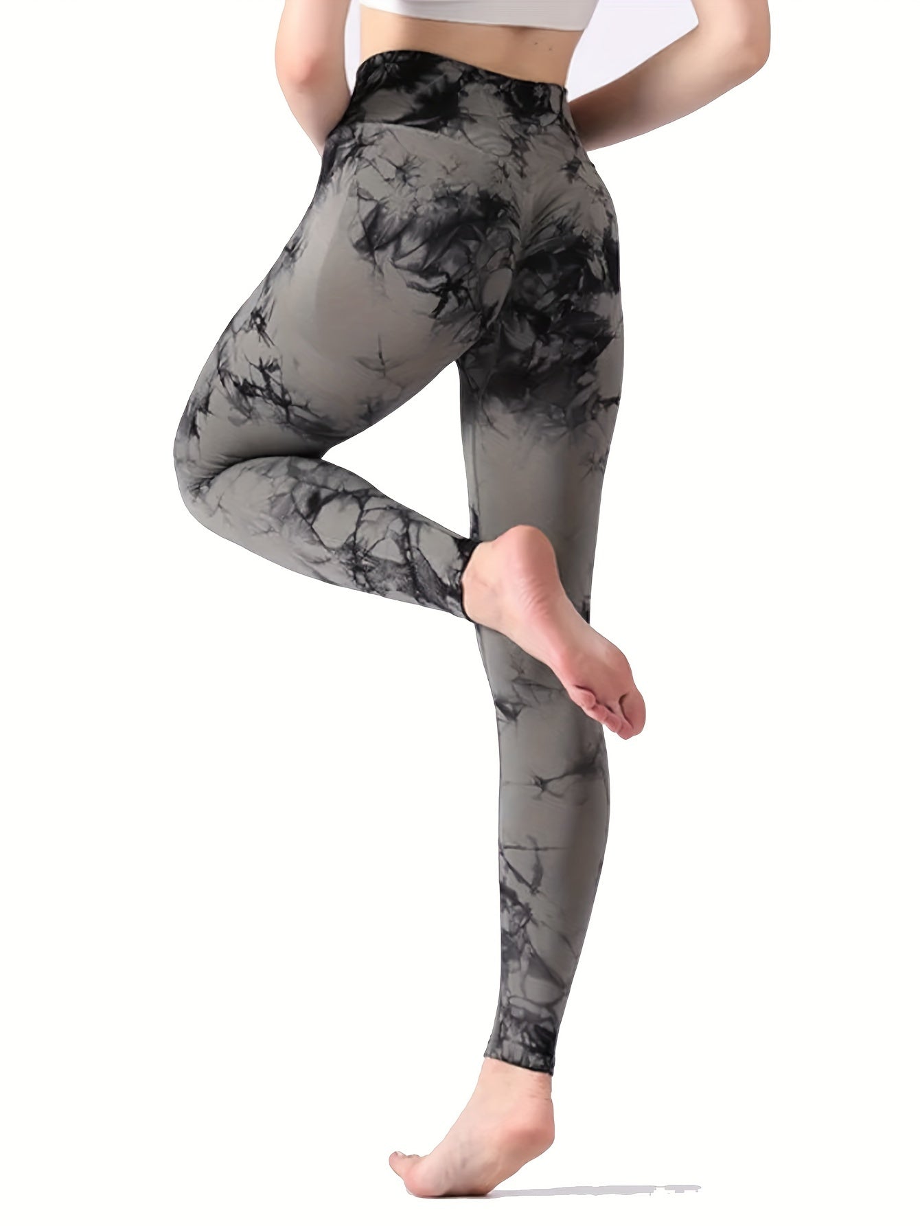 Женские леггинсы для йоги с высоким поясом и эффектом тай-дай, с эластичной и впитывающей тканью