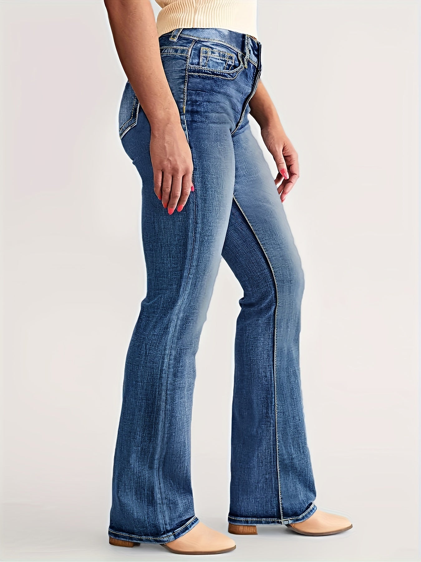 Ayollar uchun keng o'lchamli yuqori belli elastik denim sharflar ko'k qulay