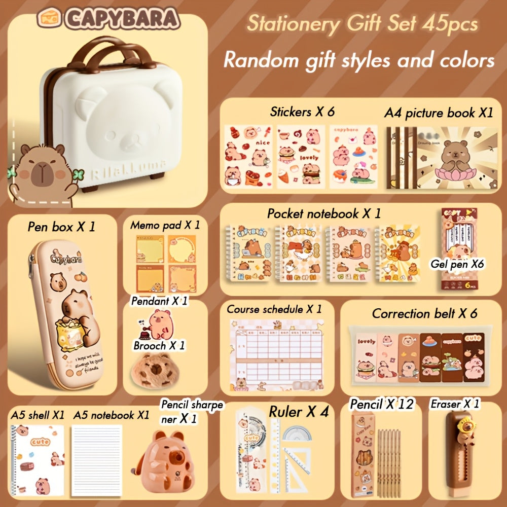Capybara Themed Stationery Gift Set Notebooks Pens Paper Clips Accessories for Students and Animal Lovers