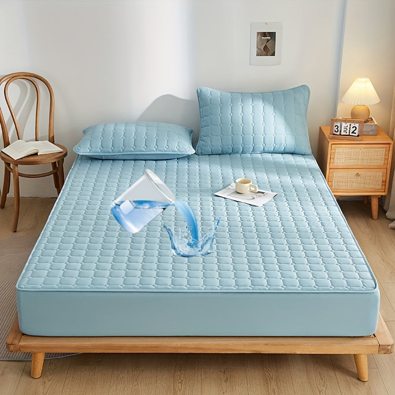 Solid Color Quilted Fitted Sheet Waterproof Thickened Breathable Fabric Fits Mattresses 5-27cm