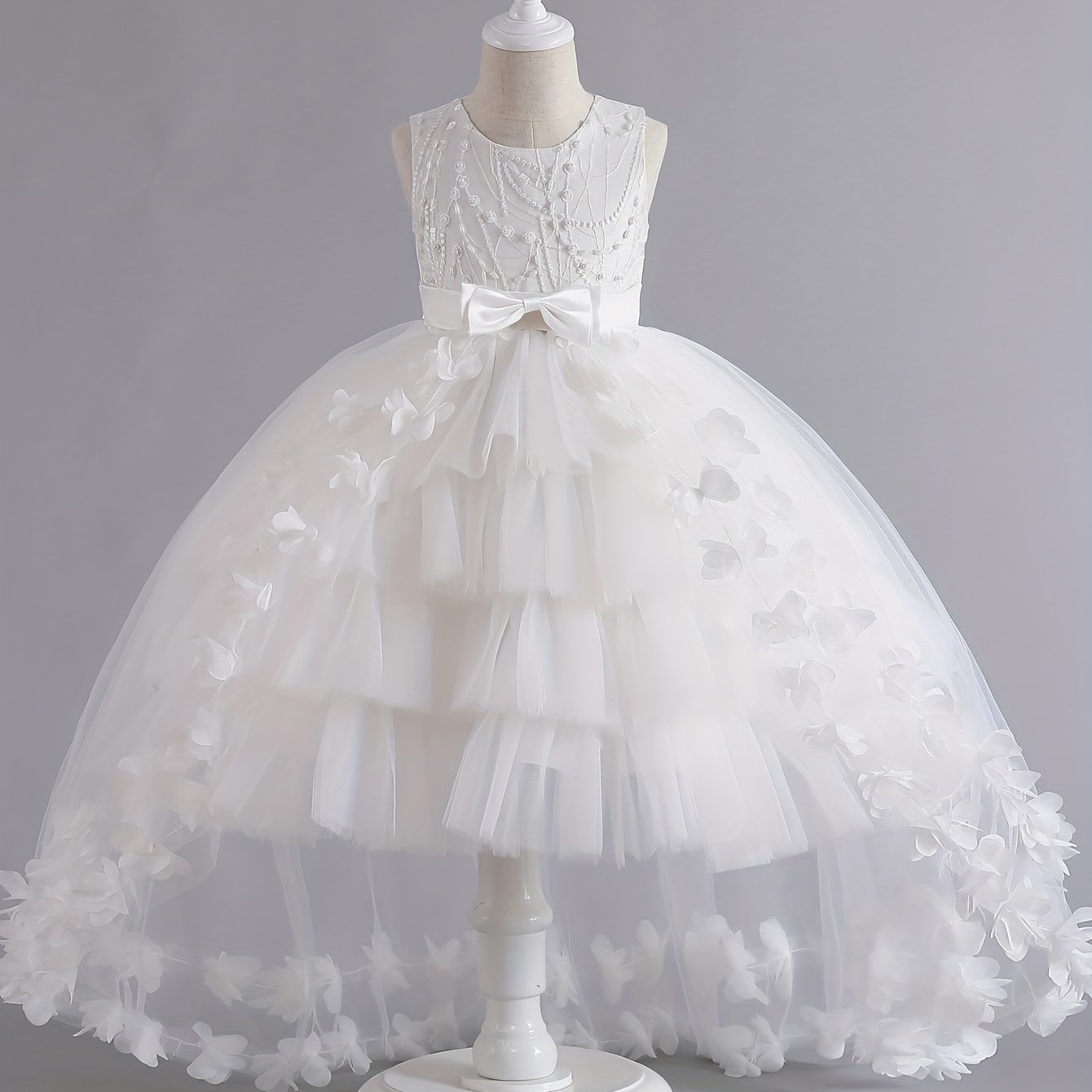 Girls' Sleeveless Princess Dress with Floral Embroidery Tulle Skirt for Pageants Weddings and Formal Events