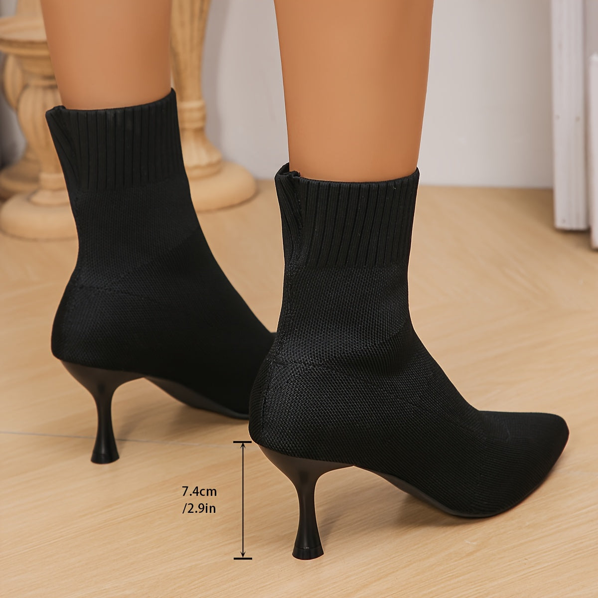 Women's Stiletto Sock Boots Pointed Toe High Heel Fabric Slip-On for Work Casual