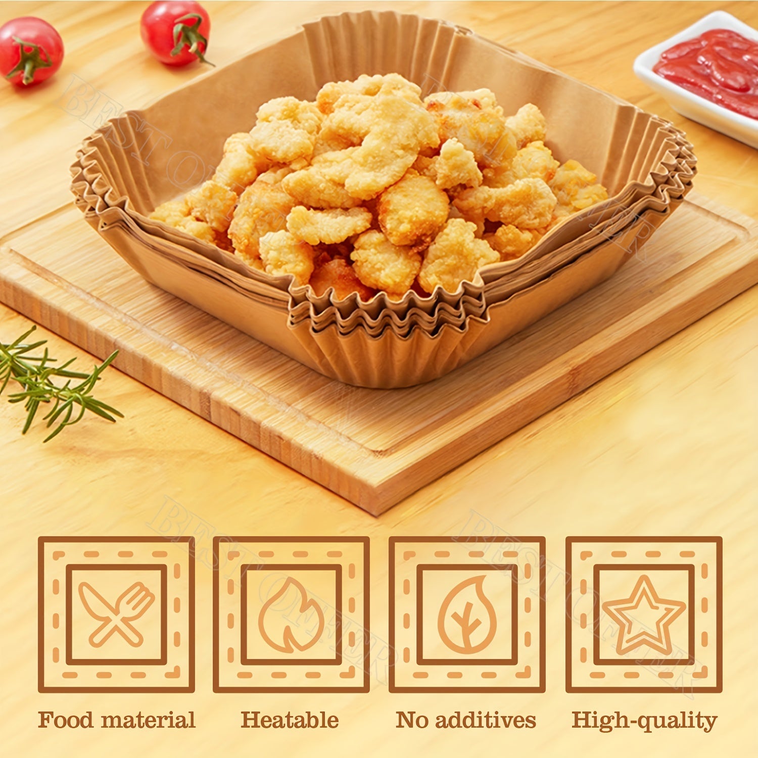 Disposable Square Air Fryer Paper Liners Non-Stick Baking 16cm 20cm