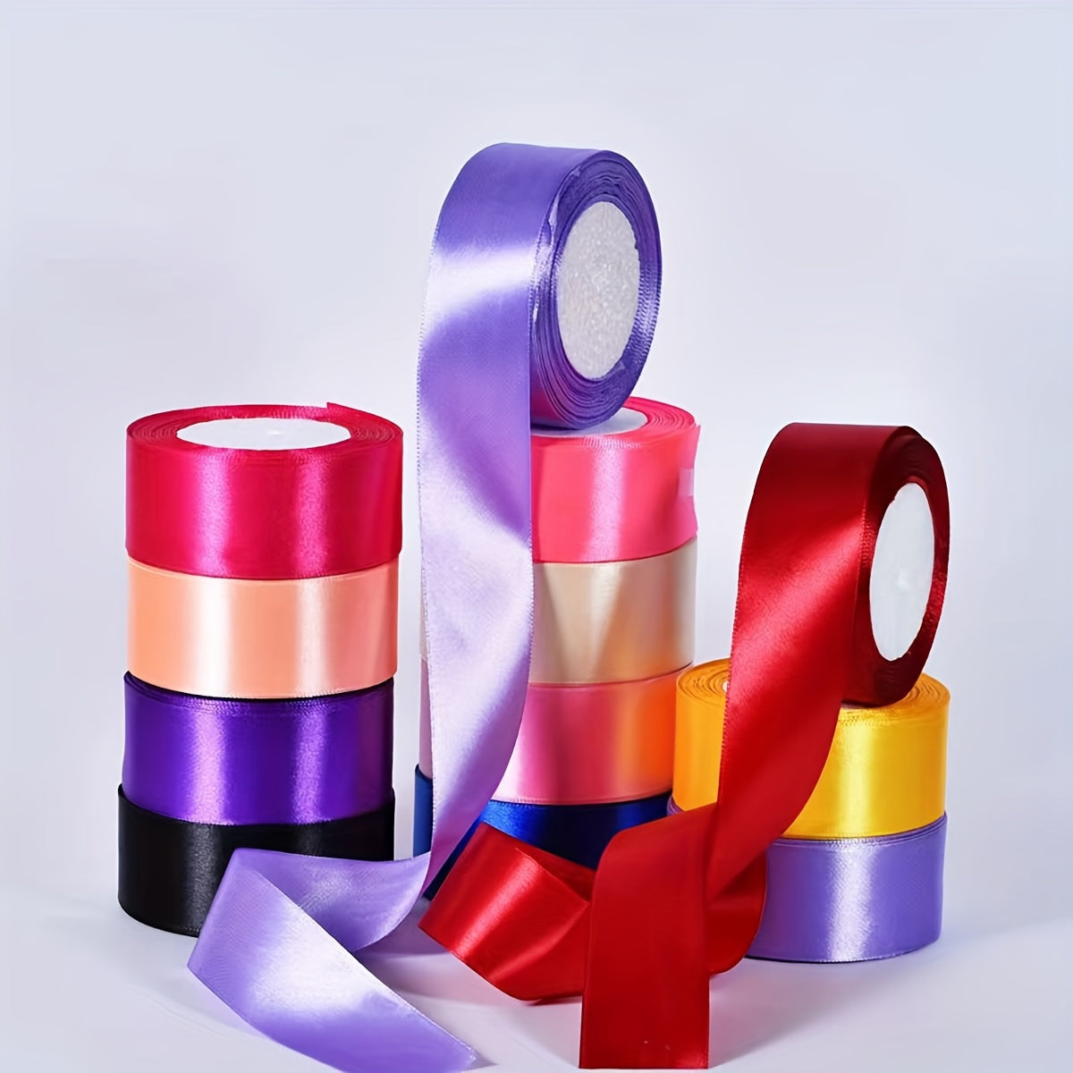 Satin Ribbon Pack 3 Pieces 4cm Wide 22m Long for Wedding Cake Decoration and DIY Crafts